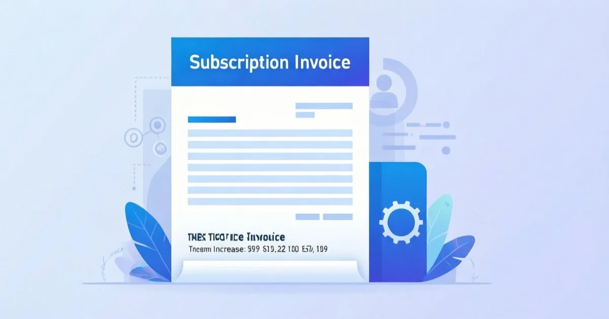 a subscription invoice with a large discount banner on top and small print price increases hidden underneath, clean flat illustration, no text or logos