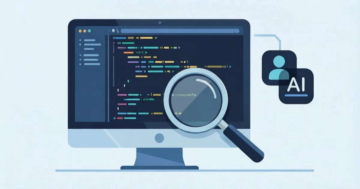 an open-source software maintainer reviewing code contributions from both human and AI-assisted sources on a large monitor, clean flat illustration, no text or logos