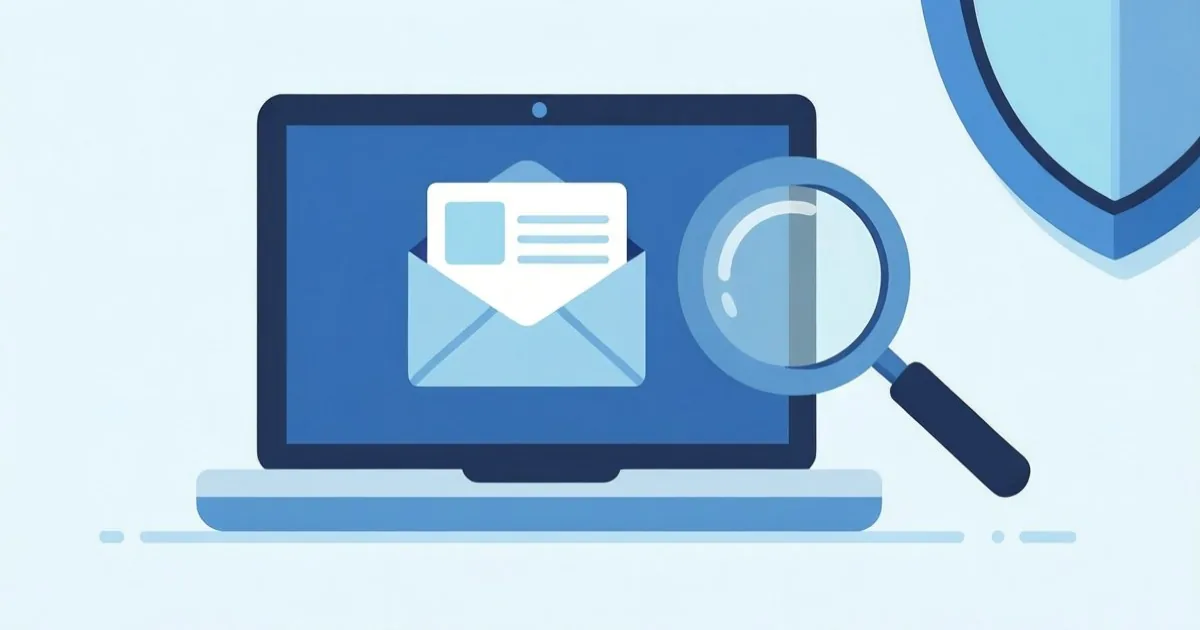 a person carefully reading a data breach notification email on a laptop before clicking any links, clean flat illustration, no text or logos